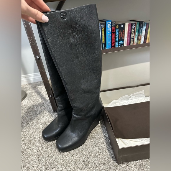 Gucci Black Leather Wedge Knee-High Boots - Picture 9 of 12